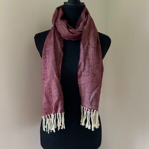 *CASHMERE FEEL* Maroon x Ivory Fashion Tassel Scarf